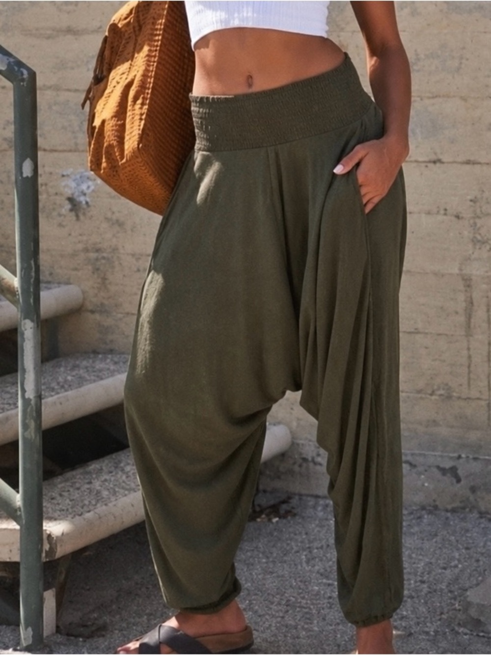 Free People Movement Relaxed Olive Drop-Crotch Harem Pants Medium